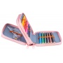 School pencil case GIMBOO, with accessories, 2 compartments, Jumbo, Daisy, pink