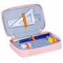School pencil case GIMBOO, with accessories, 2 compartments, Jumbo, Daisy, pink