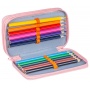 School pencil case GIMBOO, with accessories, 2 compartments, Jumbo, Daisy, pink