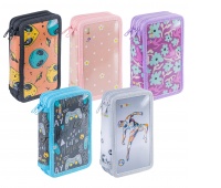 School pencil case GIMBOO, with accessories, 2 compartments, Jumbo, assorted colors
