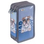School pencil case GIMBOO, with accessories, 3 compartments, Bulldog, grey
