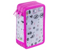 School pencil case GIMBOO, with accessories, 3 compartments, Halloween, pink