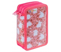 School pencil case GIMBOO, with accessories, 3 compartments, Bunnies, pink