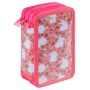 School pencil case GIMBOO, with accessories, 3 compartments, Bunnies, pink