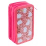 School pencil case GIMBOO, with accessories, 3 compartments, Bunnies, pink