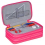 School pencil case GIMBOO, with accessories, 3 compartments, Bunnies, pink