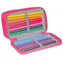 School pencil case GIMBOO, with accessories, 3 compartments, Bunnies, pink