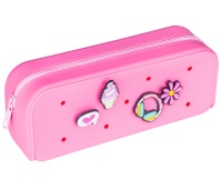 Silicone pencil case GIMBOO, with 4 badges, 200x60x75mm, pink
