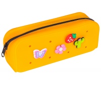 Silicone pencil case GIMBOO, with 4 badges, 200x60x75mm, orange