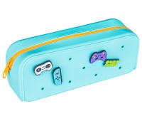 Silicone pencil case GIMBOO, with 4 badges, 200x60x75mm, blue
