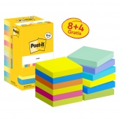 Self-adhesive notes POST-IT&reg; Energetic, 76x76mm, 8x100 sheets + 4x100 sheets free, assorted colors