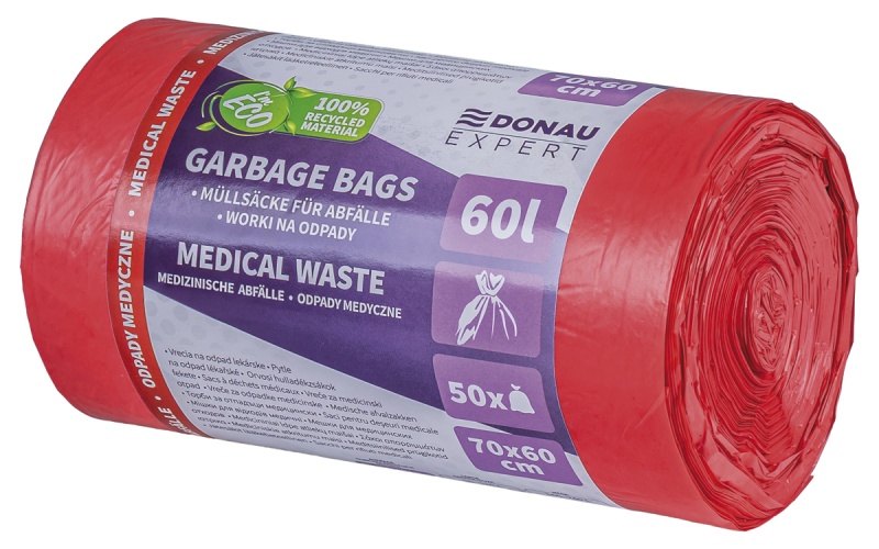 Worki na odpady medyczne DONAU Expert LDPE 60 l 50 sztuk czerwone
