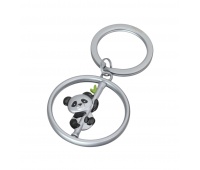 Keyring TROIKA Spinning Panda, metal, silver