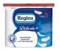 Papier toaletowy REGINA Delicate+, 4-warstwowy, 12,5m, 100 listk&oacute;w, 9 rolek, biały