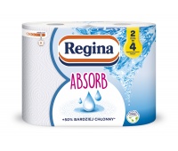 Ręczniki papierowe REGINA Absorb, 3-warstwowe, 23m, 200 listk&oacute;w, 2 rolki, białe