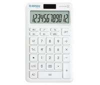 Kalkulator biurowy DONAU TECH, 12-cyfr. wyświetlacz, funkcja pierw., GT, wym. 166x104 mm, biały