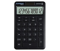 Kalkulator biurowy DONAU TECH, 12-cyfr. wyświetlacz, funkcja pierw., GT, wym. 166x104 mm, czarny