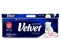 Papier toaletowy VELVET Comfort White Cotton, 3-warstwowy, 10 szt., 200 listk&oacute;w, biały