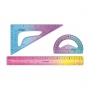 Zestaw geometryczny KEYROAD Iridescent, opalizujący, 4 elem., blister, mix kolor&oacute;w, Linijki, ekierki, kątomierze, Artykuły szkolne