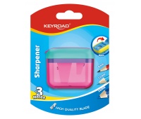 Plastic sharpener KEYROAD, triple, with container, 8mm, 11mm, 16mm, blister, assorted colors