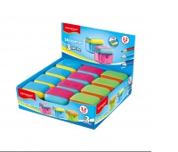 Plastic sharpener KEYROAD, triple, with container, 8mm, 11mm, 16mm, packaged on a display, assorted colors