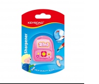 Plastic sharpener with eraser KEYROAD, single, blister, assorted colors