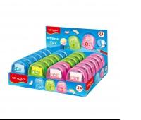 Plastic sharpener with eraser KEYROAD, single, packaged on a display, assorted colors