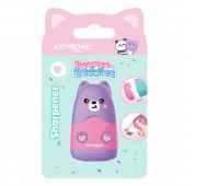 Plastic sharpener with eraser KEYROAD Bounce Buddies, single, blister, assorted colors