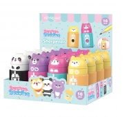 Plastic sharpener KEYROAD Bounce Buddies, single, with container, packaged on a display, assorted colors
