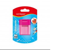 Plastic sharpener KEYROAD, double, with container, blister, assorted colors