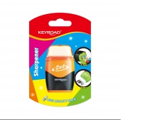 Plastic sharpener with eraser KEYROAD, neon, double, blister, assorted colors