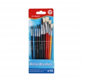 Brushes KEYROAD, round tips 1-2-3-4-6-10, flat tips 6-8-10-12, 10 pcs., blister, assorted colors