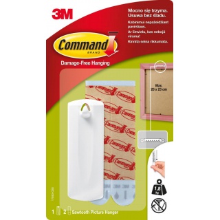 Command™ hooks, (17040 PL), for frames with a handle, 1 hook and 2 large strips, white