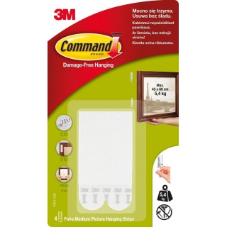 Velcro strips, COMMAND™ (17201 PL), for hanging pictures, medium, 4 pcs, white
