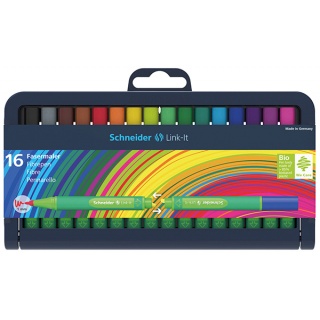 Flamaster SCHNEIDER Link-It, 1,0mm, stojak - podstawka, 16szt. mix kolorów, Flamastry, Artykuły do pisania i korygowania