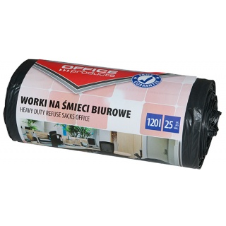 Garbage bags for office waste, OFFICE PRODUCTS, strong (LDPE), 120l, 25 pcs, blackGarbage bags for office waste, OFFICE PRODUCTS, strong (LDPE), 120l, 25 pcs, black