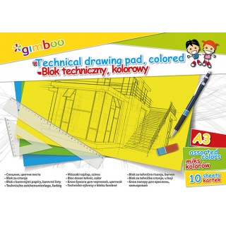 Technical drawing pad, GIMBOO, A3, 10 sheets, 150gsm, assorted colours