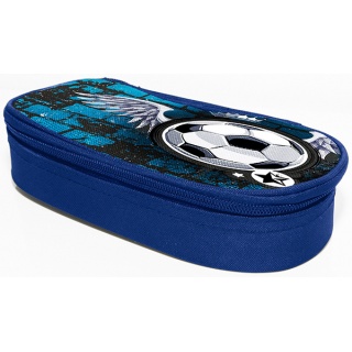 Pencil bag, DONAU Soccer Style, without contents, oval, 20x7.4x4cm, blue