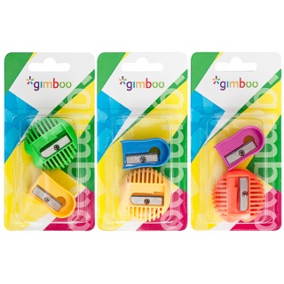 Pencil sharpener, GIMBOO "U" & "O", 2 pcs, blister, assorted colours