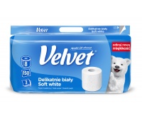 Papier toaletowy celulozowy VELVET Delikatnie Biały, 3-warstwowy, 150 listki, 8szt., biały