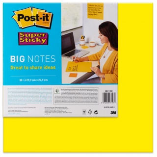 Bloczek samoprzylepny POST-IT® Super Sticky Big Notes (BN11 -EU), 280x280mm,1x30 kart., żółty, Bloczki samoprzylepne, Papier i etykiety