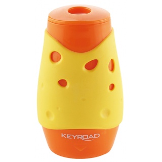 Pencil sharpener KEYROAD Cheese, plastic, double, with container, display packing, color mix