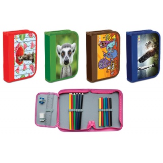 Pencil Case GIMBOO, economic version, filled, 1 chamber, 1 divider, assorted colors