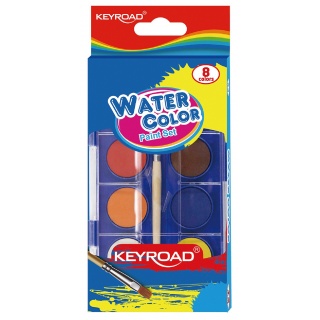 Farby akwarelowe KEYROAD, zawieszka, z pędzelkiem, 8 kolorów, Plastyka, Artykuły szkolne