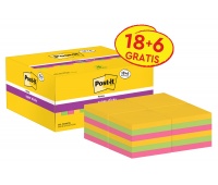 Karteczki samoprzylepne POST-IT&reg; Super Sticky (622-P24SSCOL), 47,6x47,6mm, 90 kart./bloczek, 18 + 6 bloczk&oacute;w GRATIS, mix kolor&oacute;w