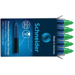 Cartridges SHNIDER One Change, for rollerball pens, 0,6mm, 5 pcs, green