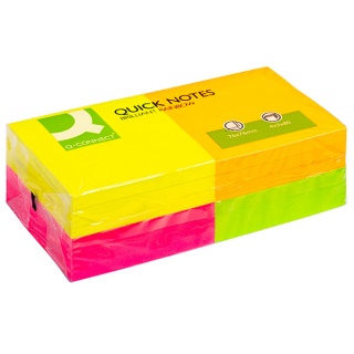 Bloczek samoprzylepny Q-CONNECT Rainbow, 76x76mm, 4x3x80k, neon, mix kolorów, Bloczki samoprzylepne, Papier i etykiety
