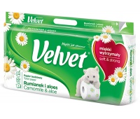 Toilet paper VELVET Camomille and Aloe 3-layered, 8pcs, white