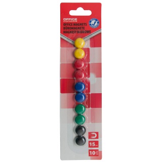 Display Magnets OFFICE PRODUCTS, round, diameter 15mm, 10pcs, blister, assorted colors
