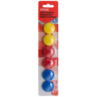 Display Magnets OFFICE PRODUCTS, round, diameter 30mm, 6pcs, blister, assorted colors
